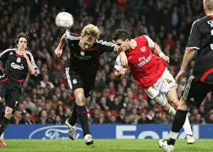 Images Dated 4th April 2008: Cesc Fabregas (Arsenal) has his header saves by Pepe Reina, Dirk Kuyt (Liverpool)