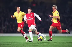 Cesc Fabregas (Arsenal) Jay Demerit and Gavin Mahon(Watford)