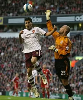 Liverpool v Arsenal 2007-8 Collection: Cesc Fabregas (Arsenal) Jose Reina (Liverpool)