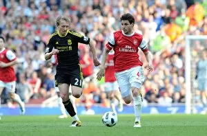 Arsenal v Liverpool 2010-2011 Collection: Cesc Fabregas (Arsenal) Lucas Leiva (Liverpool). Arsenal 1: 1 Liverpool