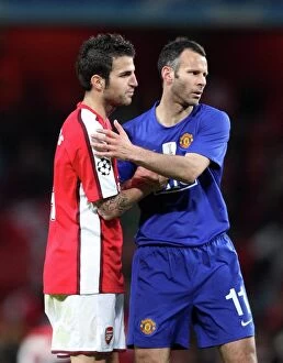 Arsenal v Manchester United - Champions League 2008-09 Collection: Cesc Fabregas (Arsenal) Ryan Giggs (Man Utd) at the end of the match