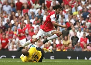 Arsenal v Fulham 2007-8 Collection: Cesc Fabregas (Arsenal) Tony Warner (Fulham)