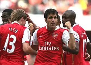 Cesc Fabregas celebrates Arsenals 1st goal scored by Alex Hleb