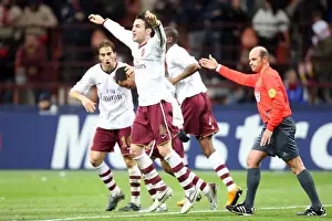 Cesc Fabregas celebrates Arsenals 2nd goal scored by Emmanuel Adebayor