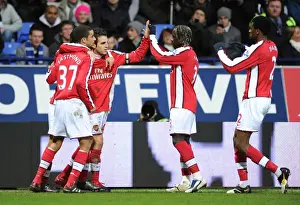 Cesc Fabregas celebrates scoring the 1st Arsenal goal with Eduardo, Craig Eastmond