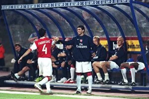 Images Dated 10th August 2006: Cesc Fabregas celebrates scoring the 1st Arsenal goal with Jose Reyas