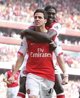 Images Dated 16th April 2007: Cesc Fabregas celebrates scoring the 2nd Arsenal goal with Emmanuel Adebayor