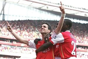 Images Dated 16th April 2007: Cesc Fabregas celebrates scoring the 2nd Arsenal goal with Emmanuel Adebayor