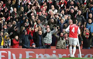 Arsenal V Huddersfield Town - FA Cup Prints: Cesc Fabregas celebrates scoring the 2nd Arsenal goal the the fans. Arsenal 2