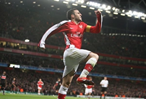 Arsenal v AZ Alkmaar 2009-10 Collection: Cesc Fabregas celebrates scoring his 2nd Arsenals 3rd goal
