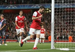 Images Dated 15th September 2010: Cesc Fabregas celebrates scoring his 2nd goal Arsenals 4th. Arsenal 6: 0 SC Braga
