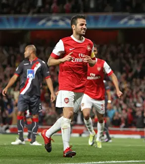 Arsenal V SC Braga 2010-11 Prints: Cesc Fabregas celebrates scoring his 2nd goal and Arsenals 4th. Arsenal 6: 0 SC Braga