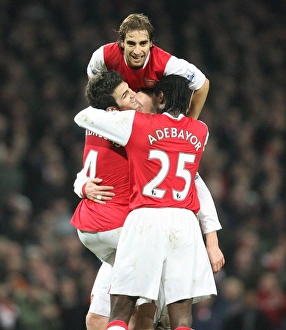 Images Dated 29th January 2008: Cesc Fabregas celebrates scoring the 3rd Arsenal goal with Nicklas Bendtner