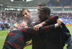 Images Dated 31st March 2008: Cesc Fabregas celebrates scoring the 3rd Arsenal goal with Emmanuel Eboue