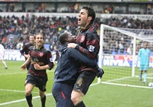 Bolton Wanderers v Arsenal 2007-8 Gallery: Cesc Fabregas celebrates scoring the 3rd Arsenal goal with Emmanuel Eboue