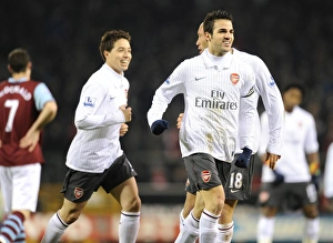 Cesc Fabregas celebrates scoring the Arsenal goal with Samir Nasri and Mikael Silvestre Cesc Fabregas celebrates scoring the Arsenal goal with Samir Nasri and Mikael Silvestre