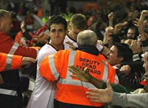 Liverpool v Arsenal 2007-8 Collection: Cesc Fabregas celebrates scoring the Arsenal goal
