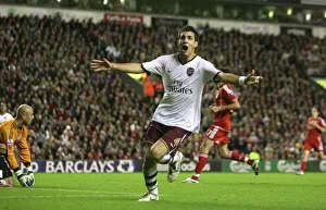 Liverpool v Arsenal 2007-8 Collection: Cesc Fabregas celebrates scoring the Arsenal goal