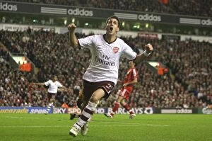 Liverpool v Arsenal 2007-8 Collection: Cesc Fabregas celebrates scoring the Arsenal goal
