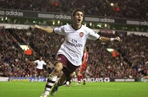 Liverpool v Arsenal 2007-8 Collection: Cesc Fabregas celebrates scoring the Arsenal goal