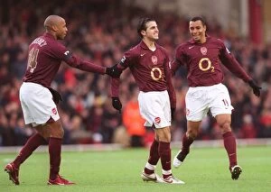 Arsenal v Blackburn Rovers 2005-6 Collection: Cesc Fabregas celebrates scoring Arsenals 1st goal with Thierry Henry and Gilberto