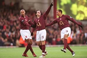 Arsenal v Blackburn Rovers 2005-6 Collection: Cesc Fabregas celebrates scoring Arsenals 1st goal with Thierry Henry and Gilberto