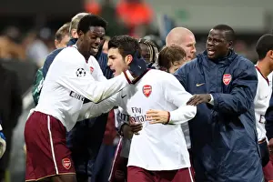 AC Milan V Arsenal 2007-8 Prints: Cesc Fabregas celebrates scoring Arsenals 1st goal with Emmanuel Adebayor