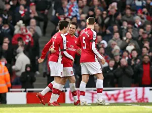 Arsenal V Burnley 2009-10 Prints: Cesc Fabregas celebrates scoring Arsenals 1st goal with Samir Nasri