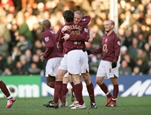 Images Dated 4th March 2006: Cesc Fabregas celebrates scoring Arsenals 2nd goal with Philippe Senderos