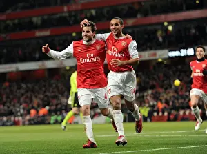 Cesc Fabregas celebrates scoring Arsenals 2nd goal with Theo Walcott