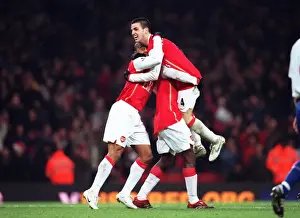 Arsenal V Blackburn Rovers 2006-07 Prints: Cesc Fabregas celebrates setting up the 6th Arsenal goal with Julio Baptista