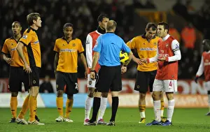 Wolverhampton Wanderers V Arsenal 2010-11 Prints: Cesc Fabregas Confronts Referee Mark Halsey During Arsenal's 2-0 Win Over Wolverhampton Wanderers