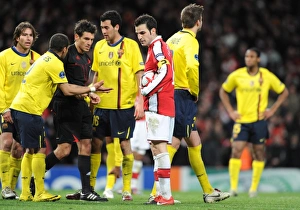 Arsenal V Barcelona 2009-10 Prints: Cesc Fabregas Epic Showdown: Arsenal vs Barcelona in the 2010 UEFA Champions League Quarterfinals at Emirates Stadium