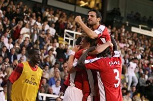 Fulham v Arsenal 2009-10 Collection: Cesc Fabregas' Euphoric Celebration: Robin van Persie's Game-Winning Goal for Arsenal vs