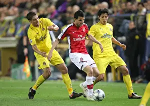 Villarreal V Arsenal 2008-9 Prints: Cesc Fabregas Faces Off Against Sevilla's Eguren and Fernandes in Intense UEFA Champions League Quarterfinal Clash