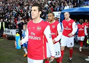 Images Dated 10th March 2008: Cesc Fabregas and Gael Clichy (Arsenal) walk out onto the pitch