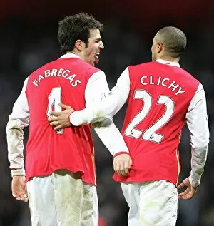 Images Dated 28th January 2008: Cesc Fabregas and Gael Clichy celebrate the 3rd Arsenal goal