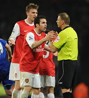 Arsenal V Ipswich Town Carling Cup 2010-11 Prints: Cesc Fabregas and Nicklas Bendtner (Arsenal) with referee Mark Halsey. Arsenal 3