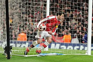 Arsenal V Barcelona 2009-10 Prints: Cesc Fabregas picks up the matchball after scoring the 2nd Arsenal goal