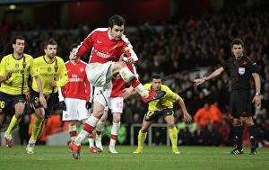 Images Dated 31st March 2010: Cesc Fabregas scores Arsenals 2nd goal from the penalty spot. Arsenal 2: 2 Barcelona