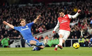 Arsenal V Chelsea 2010-11 Prints: Cesc Fabregas Scores Arsenal's Second Goal Against Chelsea Amid Pressure from Branislav Ivanovic