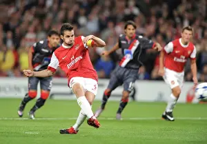 Cesc Fabregas shoots past Braga goalkeeper Felipe from the penalty spot to score the 1st Arsenal goal. Arsenal 6: 0 SC Braga, UEFA Champions League, Group H, Emirates Stadium, Arsenal Football Club, London, 15 / 9 / 2010. Credit : Stuart MacFarlane / Arsenal