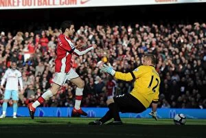 Arsenal v Burnley 2009-10 Gallery: Cesc Fabregas shoots past Burnley goalkeeper to score the 1st Arsenal goal