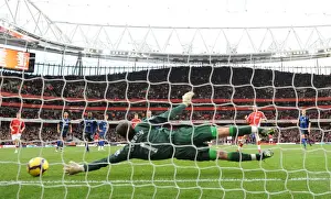 Cesc Fabregas shoots past Sunderland goalkeeper Craig Gordon to score the 2nd Arsenal goal from the penalty spot. Arsenal 2: 0 Sunderland, Barclays Premier League, Emirates Stadium, Arsenal Football Club, London, 20 / 2 / 2010. Credit