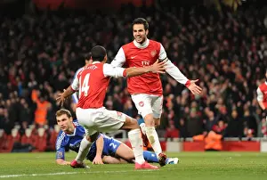 Arsenal V Chelsea 2010-11 Prints: Cesc Fabregas and Theo Walcott: Arsenal's Unstoppable Duo Celebrate 2-1 Over Chelsea