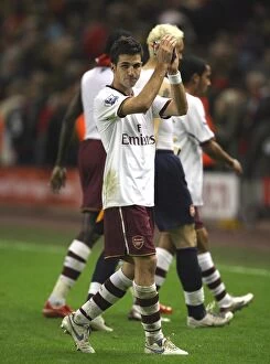 Liverpool v Arsenal 2007-8 Collection: Cesc Fabregas waves to the Arsenal fans after the match