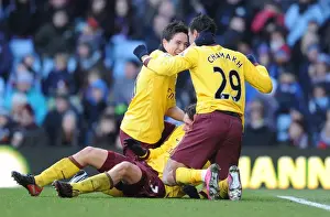 Aston Villa V Arsenal 2010-11 Prints: Chamakh, Nasri, and Rosicky: Arsenal's Triumphant Moment as They Celebrate a 3-2 Win Over Aston Villa