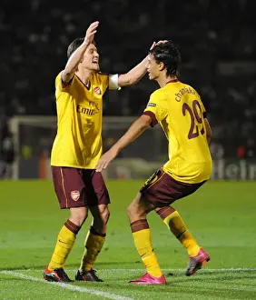 Chamakh and Rosicky: Celebrating Arsenal's 2nd Goal in Partizan Belgrade's Stadium (UEFA Champions League, 2010)