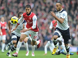 Arsenal V Tottenham Hotspur 2010-11 Prints: Chamakh vs. Kaboul: Thrilling Rivalry in the Arsenal vs