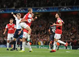 Arsenal V SC Braga 2010-11 Prints: Chamakh's Hat-Trick: Arsenal's Impressive 6-0 Victory over SC Braga with Jack Wilshere and Cesc Fabregas